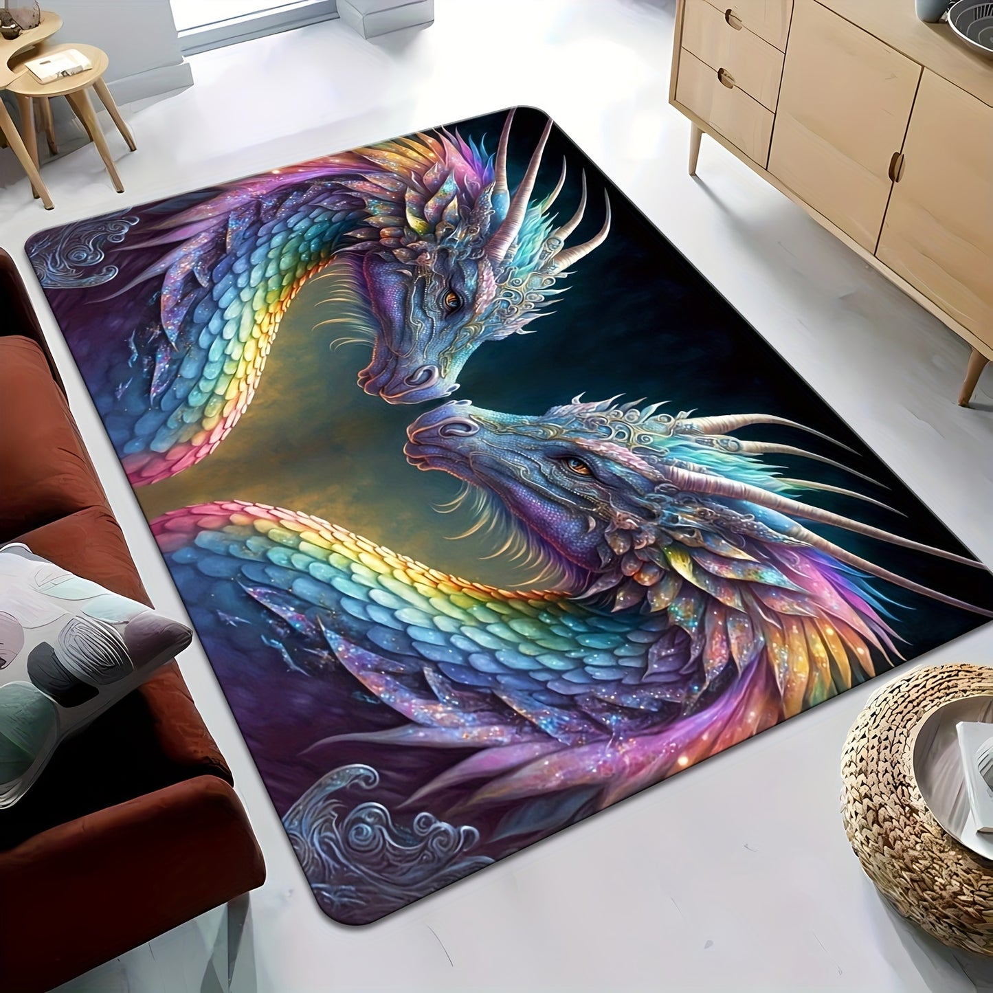 Machine Washable Mythical Dragon Area Rug, Anti-Slip Rectangular Carpet, Stain Resistant, Water-Resistant for Indoor & Outdoor Use – Ideal for Patio, Garden, Bedroom, Living Room, Kitchen, and Bathroom Entrance Mat, with Me