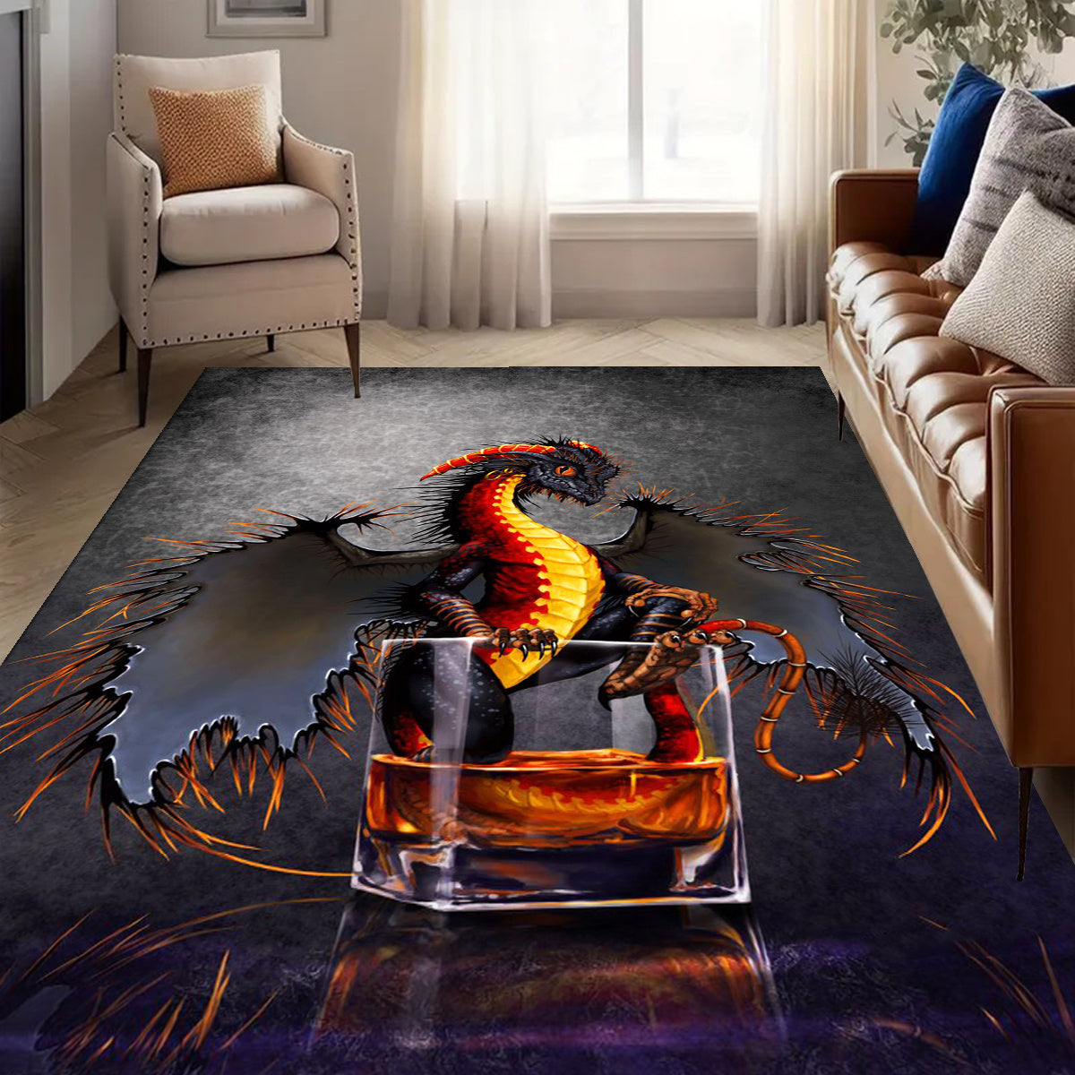 Luxurious Crystal Velvet Rum Dragon Rug - 3D Printed, Soft & Comfortable for Living Room, Bedroom, Hallway - Large Area Carpet