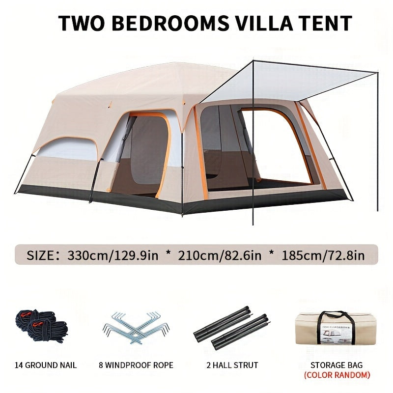 KAIROAD Spacious Beige Tent - 2 Bedrooms & Living Room, Portable Folding Design for Camping and BBQs, Windproof & Waterproof Oxford Fabric, All-Season Zip Closure, KAIROAD