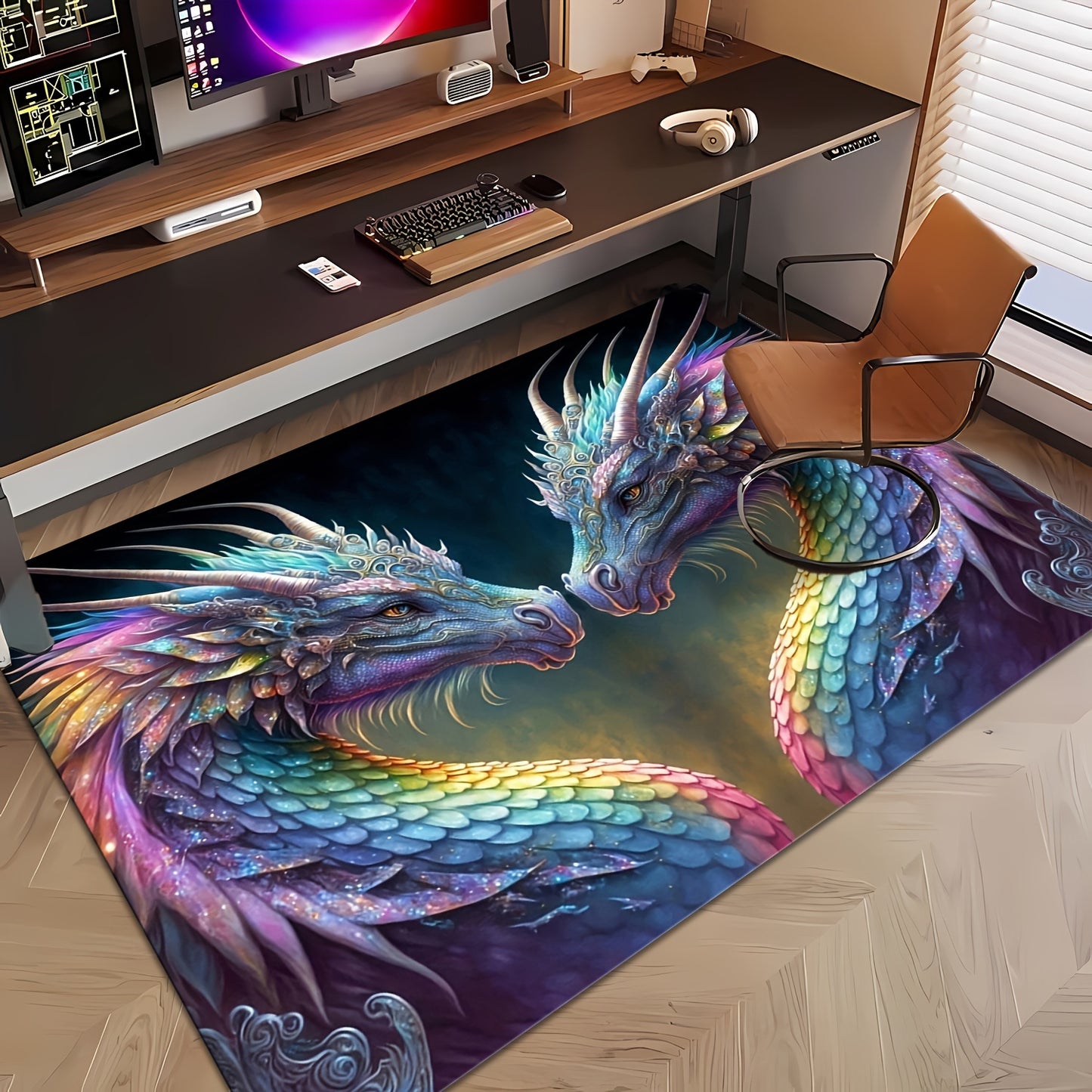 Machine Washable Mythical Dragon Area Rug, Anti-Slip Rectangular Carpet, Stain Resistant, Water-Resistant for Indoor & Outdoor Use – Ideal for Patio, Garden, Bedroom, Living Room, Kitchen, and Bathroom Entrance Mat, with Me