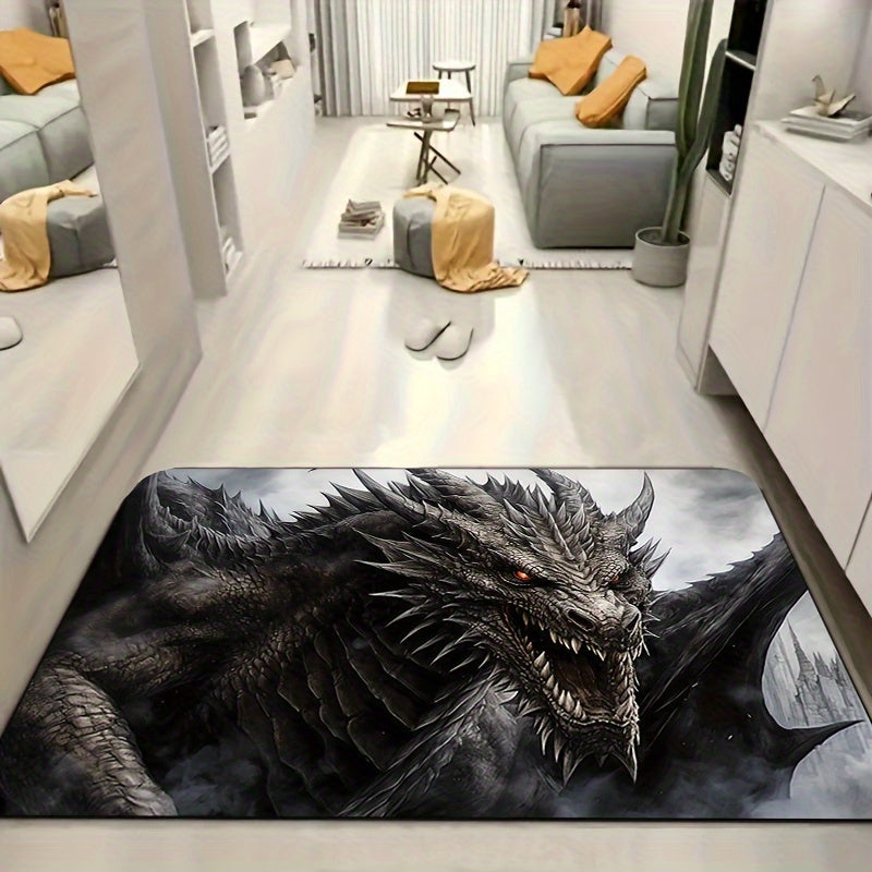 Dragon Design Non-Slip Area Rug – Hand Washable Polyester Rectangular Mat for Bedroom, Living Room, Game Room – Indoor/Outdoor Washable Carpet with Non-Slip Feature – Decorative Dragon Printed Rug