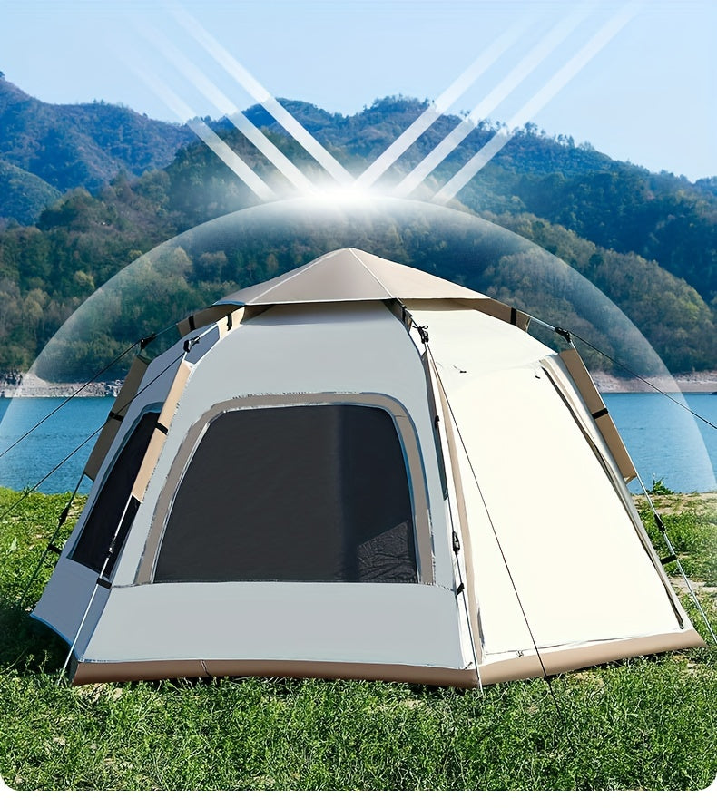 Quick Opening Camping Tent Waterproof Hexagonal Fully Automatic Tent Outdoor Camping Single Layer Tent Climbing Oxford Cloth Tent