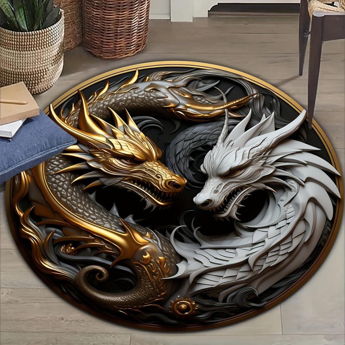 Dragon-Themed Anti-Slip Area Rug - Perfect for Bedroom, Office, and Outdoor Decor | Machine Washable Polyester Carpet