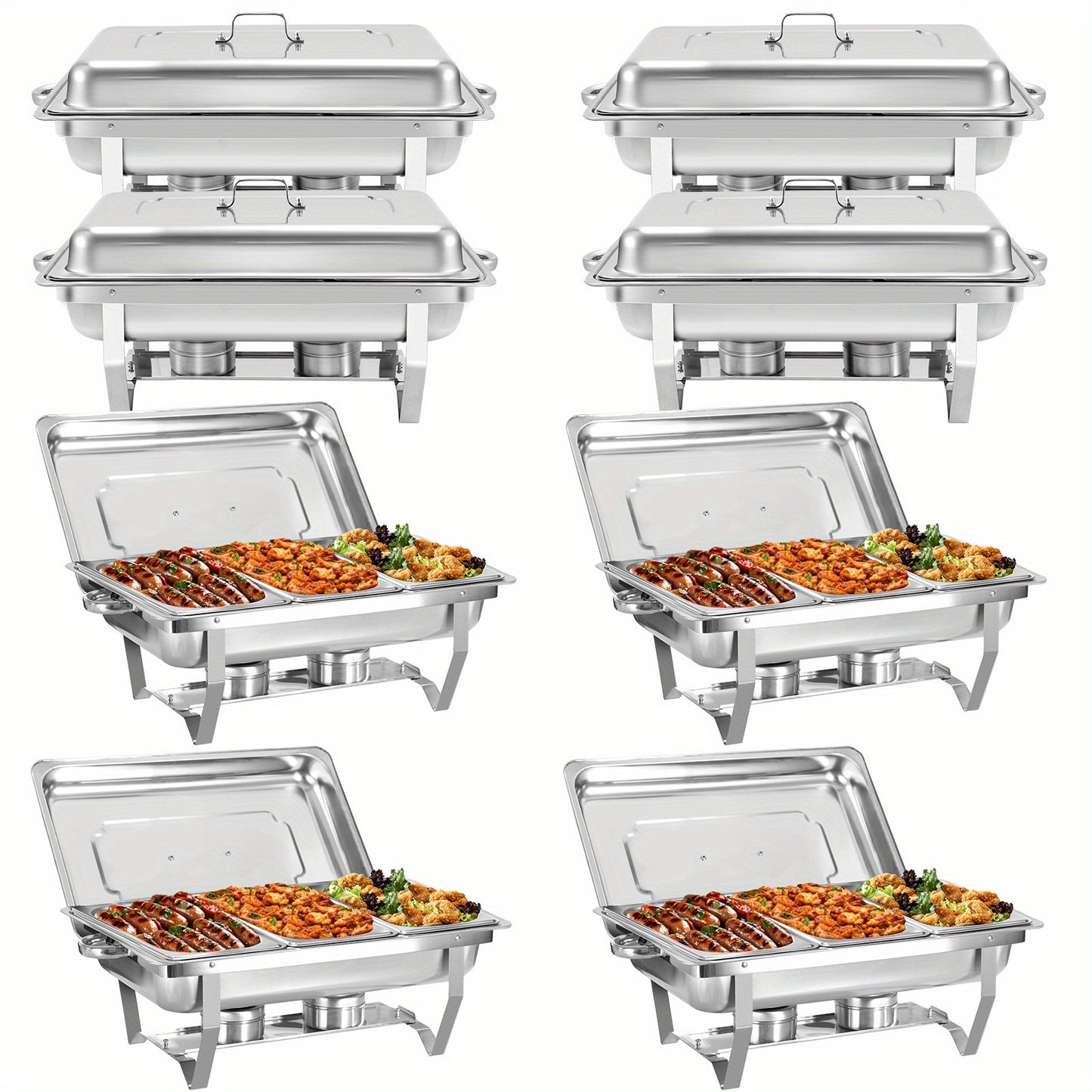 9L 2/4/6/8pcs Chafing Dish Edelstahl Buffet-Set Warmhaltebehälter Speisenwärmer Wärmebehälter Rechaud für Catering, Buffet und Party