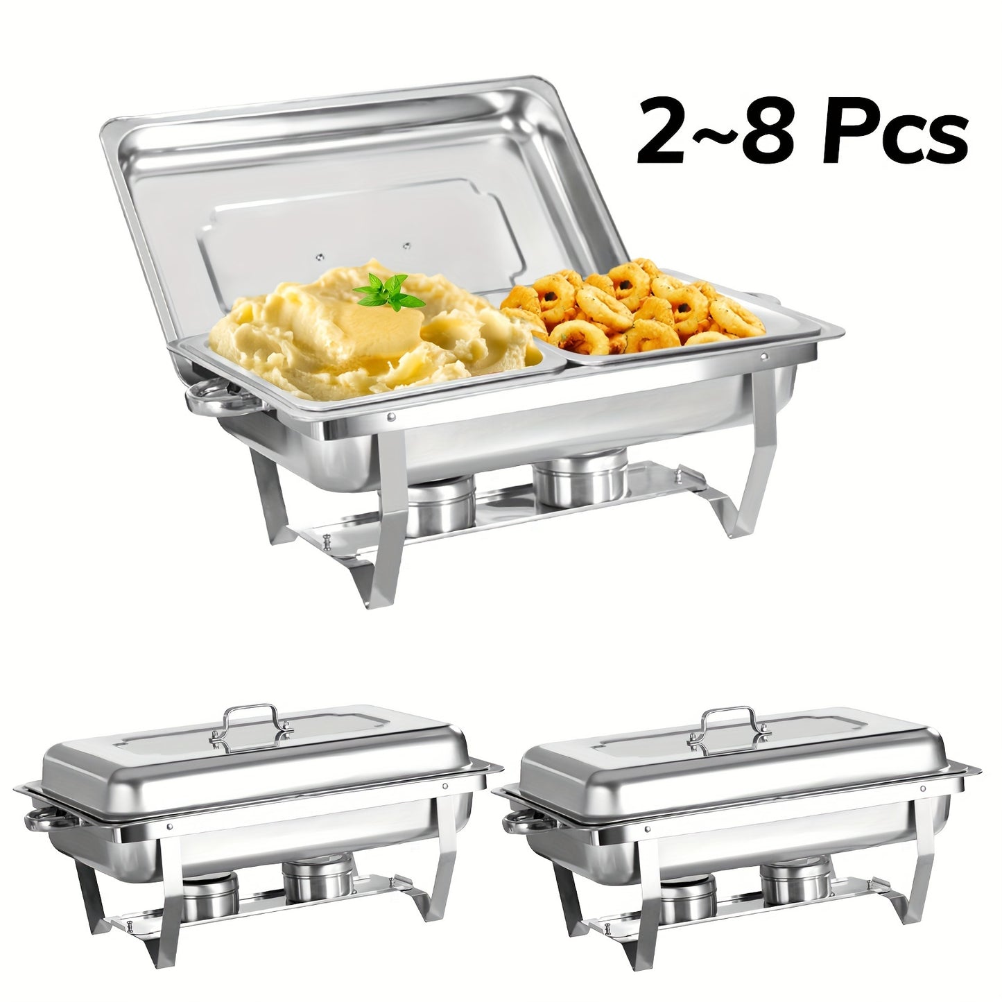 2/4/6/8 Stück 9L Chafing Dish Buffet Set Edelstahl mit halber Größe Lebensmittel Pfannen Wärmebehälter für Catering, Buffet und Party