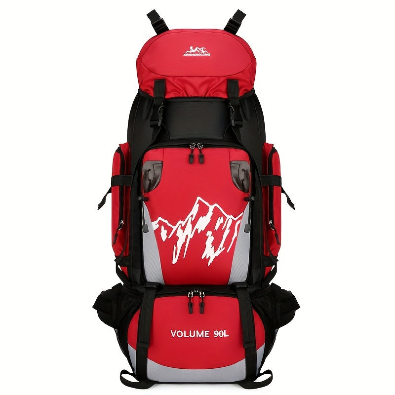 90L Lightweight Waterproof Travel Backpack with Tablet Compartment - Large Capacity, Durable Nylon, Adjustable Straps, Red & Black for Hiking, Camping, and Outdoor Adventures, Backpack for Travel