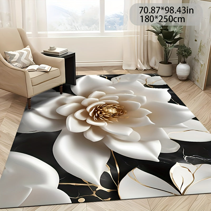 Zulida Luxury Velvet 3D Floral Carpet - Non-Slip, Machine Washable, Versatile for Living Room, Bedroom, Outdoor, and Commercial Spaces, Golden Velvet, Diamond Plush, Door Mat, Various Sizes