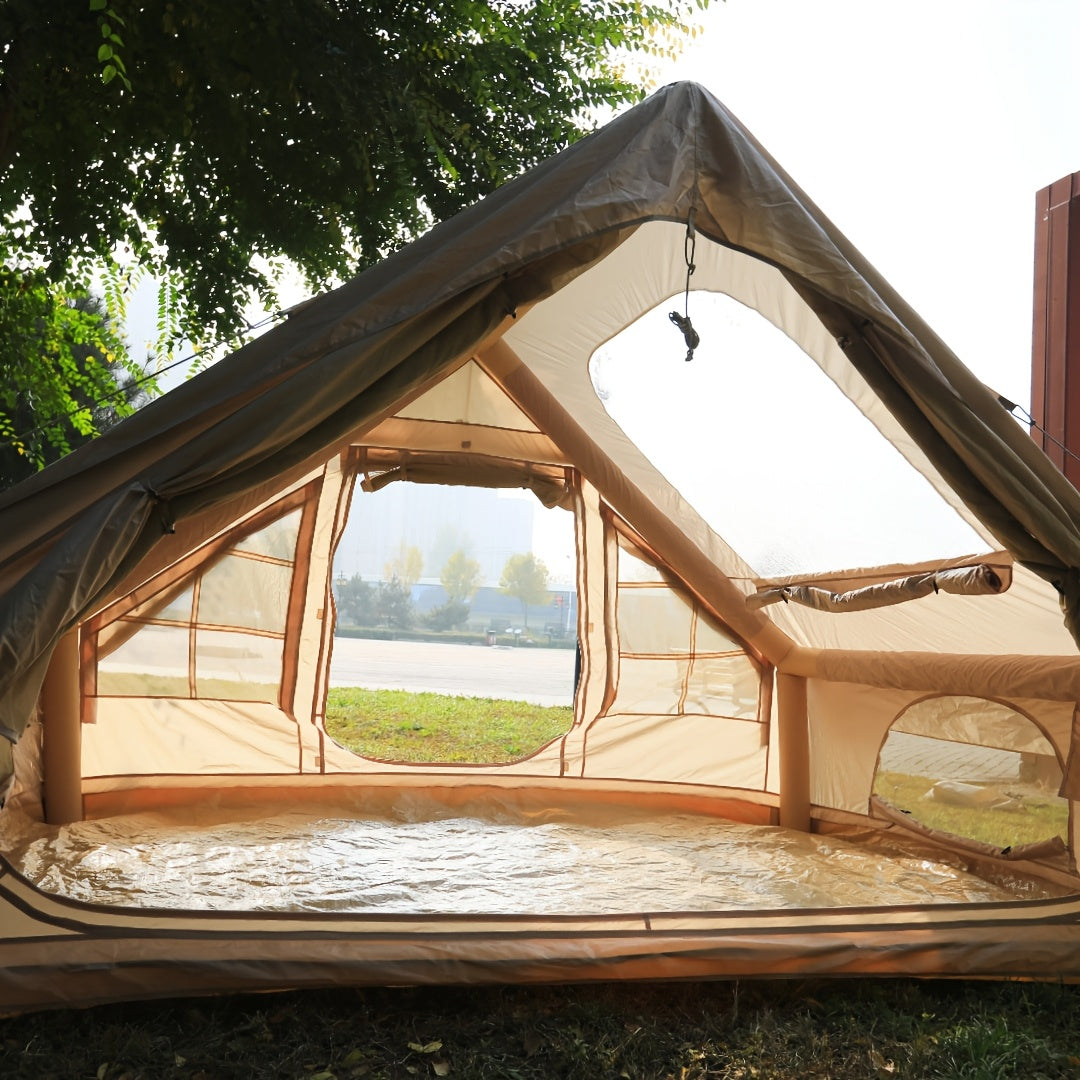 For 4 Waterproof Private Camping Tent, Oxford Cloth, PVC Frame, Solid Beige, with Zipper Closure, for All-Season Use, Easy Setup with Skylight