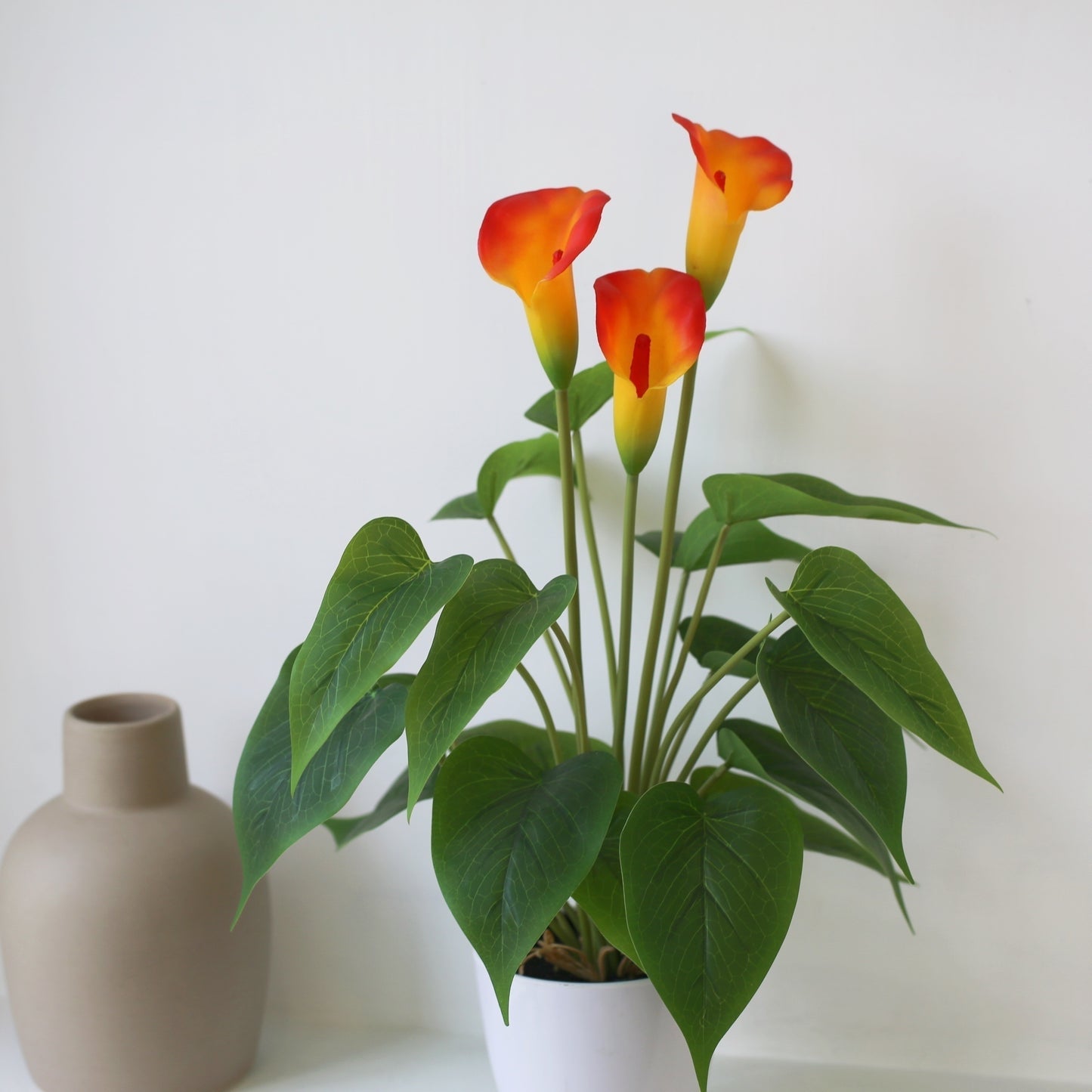 Calla Lily Artificial Plant in White Pot: Contemporary Style, Plastic Material, Suitable for Home, Office, Indoor/Outdoor Decorations - 52.83 cm (Orange Artificial Flowers)