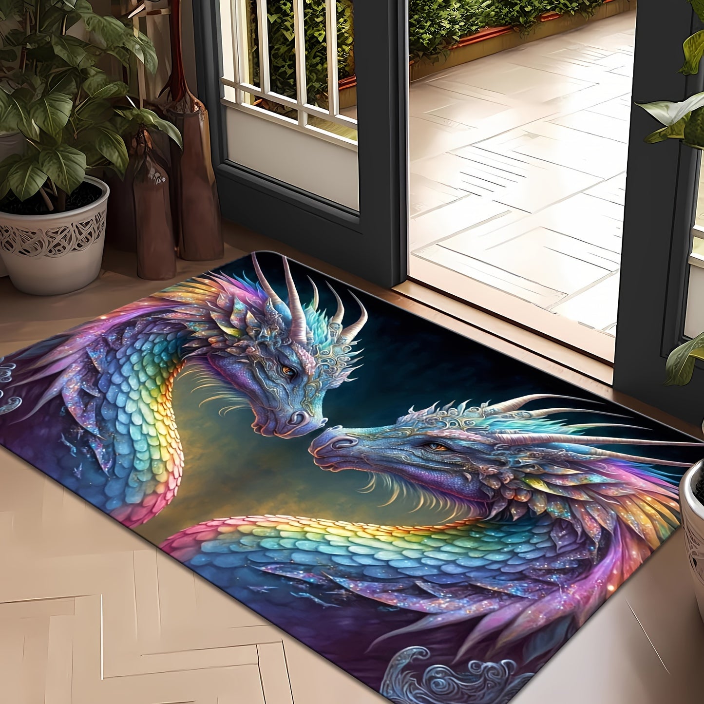 Machine Washable Mythical Dragon Area Rug, Anti-Slip Rectangular Carpet, Stain Resistant, Water-Resistant for Indoor & Outdoor Use – Ideal for Patio, Garden, Bedroom, Living Room, Kitchen, and Bathroom Entrance Mat, with Me