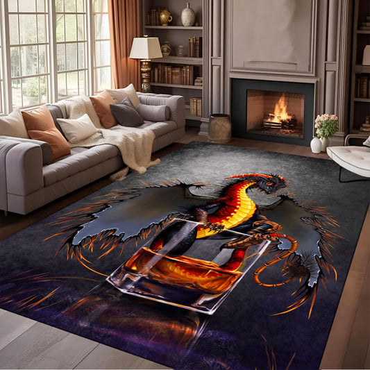 Luxurious Crystal Velvet Rum Dragon Rug - 3D Printed, Soft & Comfortable for Living Room, Bedroom, Hallway - Large Area Carpet