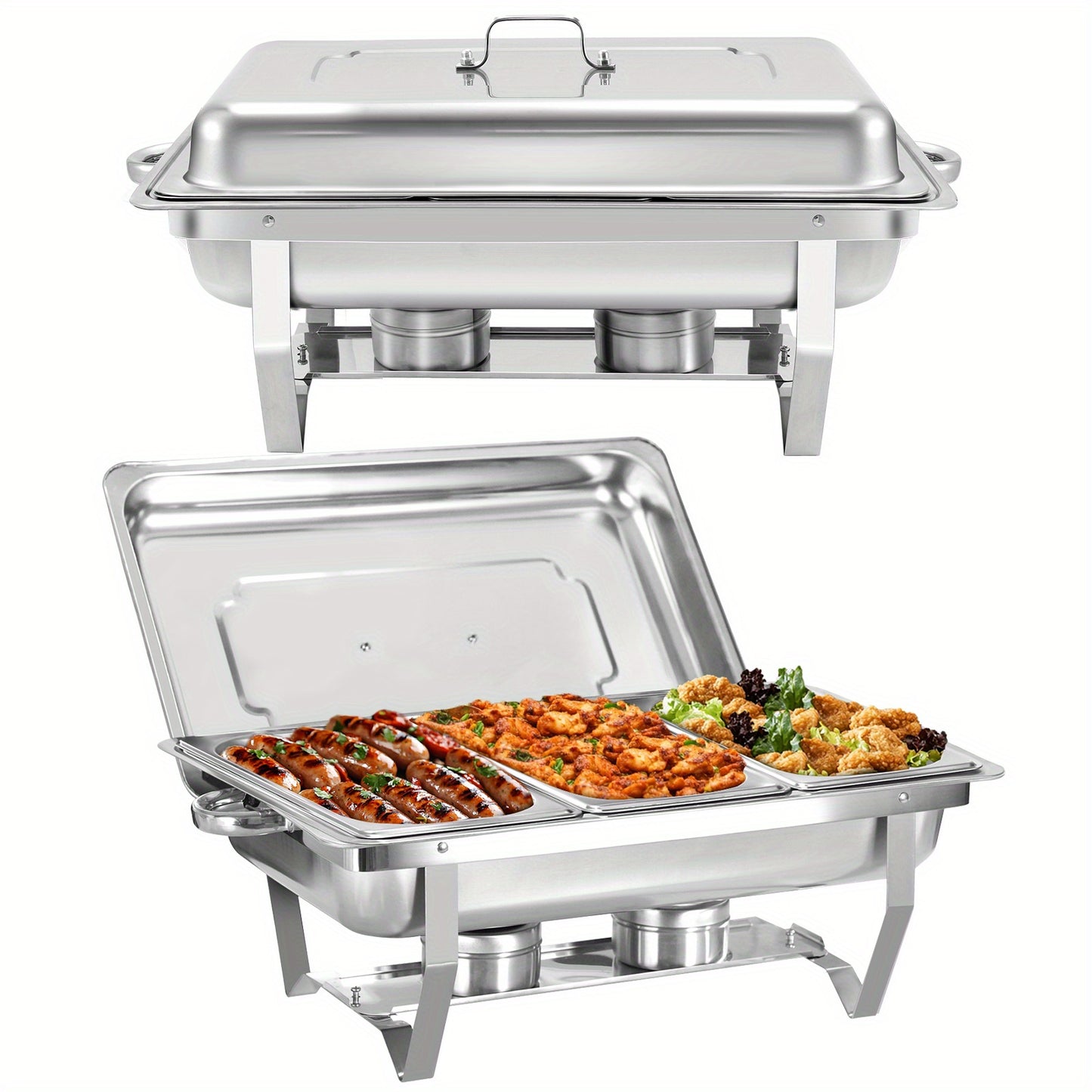 9L 2/4/6/8pcs Chafing Dish Edelstahl Buffet-Set Warmhaltebehälter Speisenwärmer Wärmebehälter Rechaud für Catering, Buffet und Party