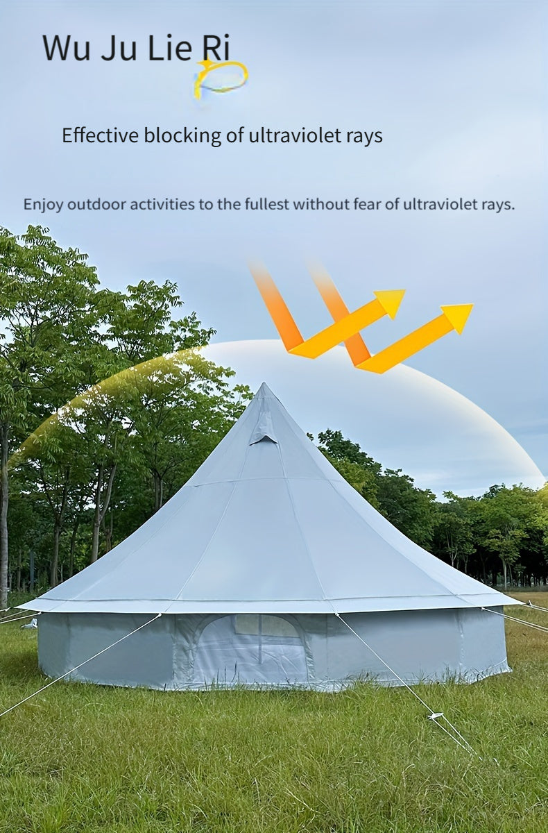 Large 4M Silver-Coated Outdoor Luxury Mongolian Yurt Tent - Waterproof & Fire-Resistant 210D Oxford Fabric - Double Person Camping, Family Picnic, Hiking, Glamping - Easy Setup, Removable, Portable, Zip Closure, Steel Frame