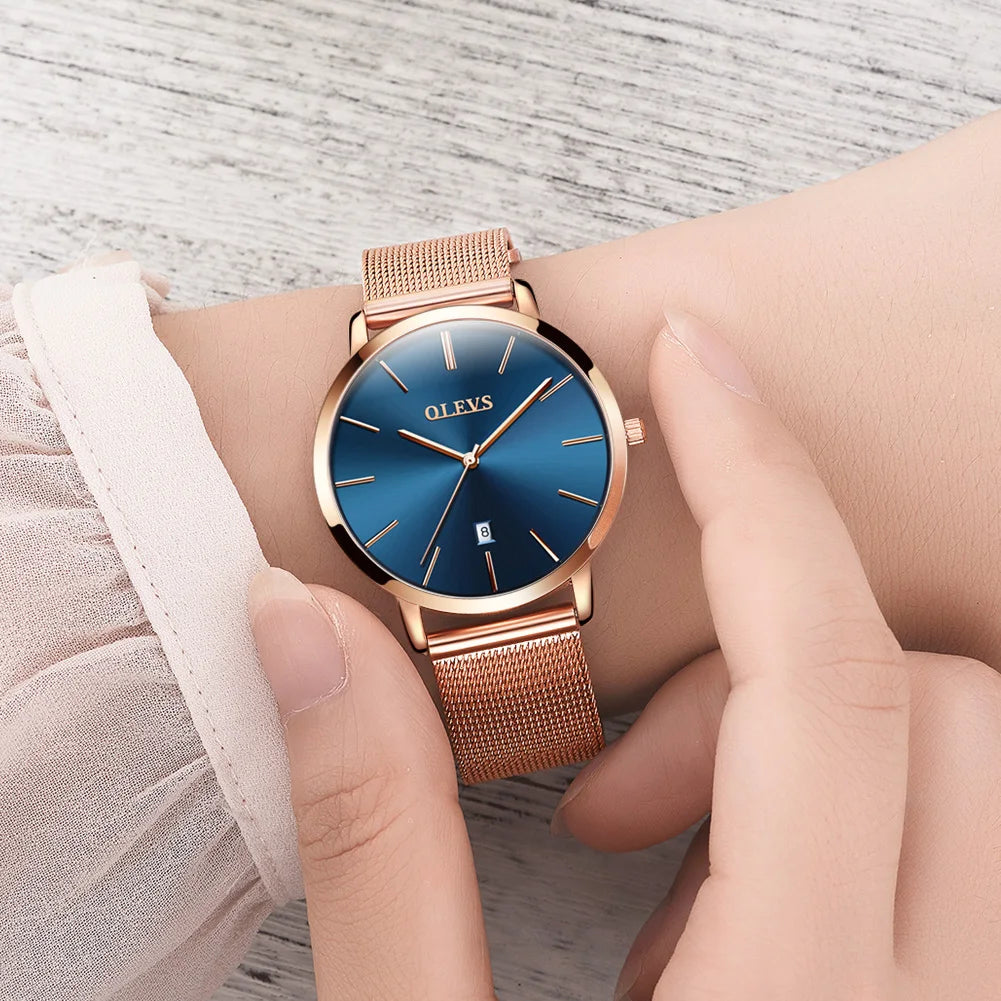 Olevs Uhren für Frauen Quarz wasserdichte Uhr Luxus Damen uhr Edelstahl Rose Gold Set Geschenk box