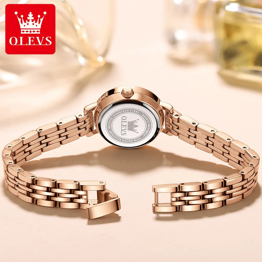 OLEVS Luxus frauen Armbanduhr Wasserdichte Edelstahl Diamant-set Dial Elegante Damen Quarzuhr Armband Halskette Set