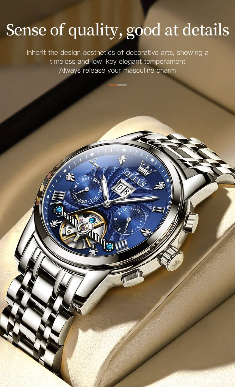 OLEVS Top Marke Männer Uhren Automatische Mechanische Uhr 50M Wasserdichte Edelstahl Skeleton Design Uhren Reloj de hombre