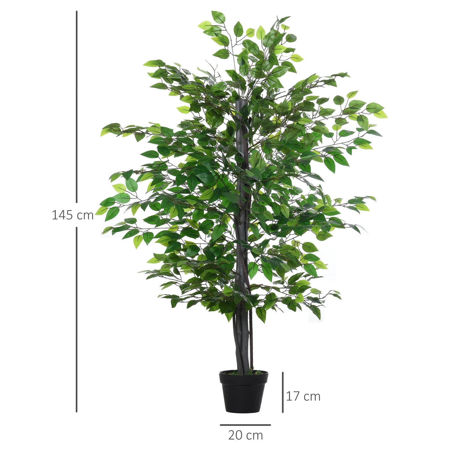 Out sunny künstlicher Ficus baum 145 cm Höhe 756 Blätter mit Blumentopf für Heim dekoration grün