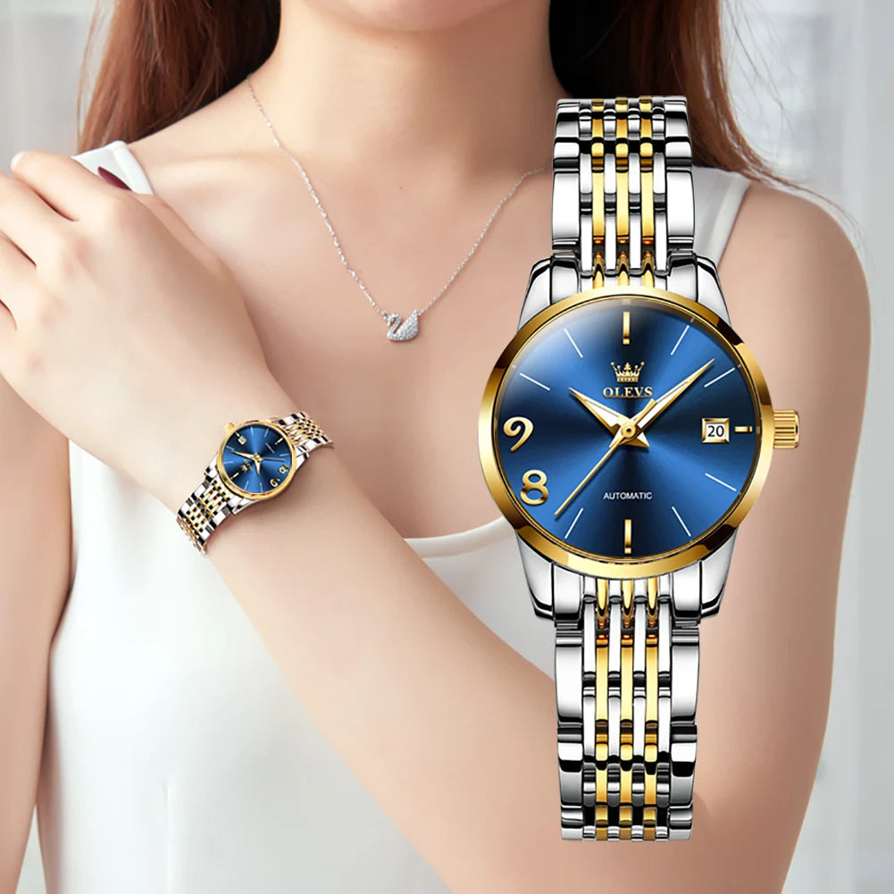 OLEVS Automatische Uhr für Frauen Wasserdichte Edelstahl Mechanische Uhren Luxus Kleid Selbst Wind Armbanduhr Relogio feminino