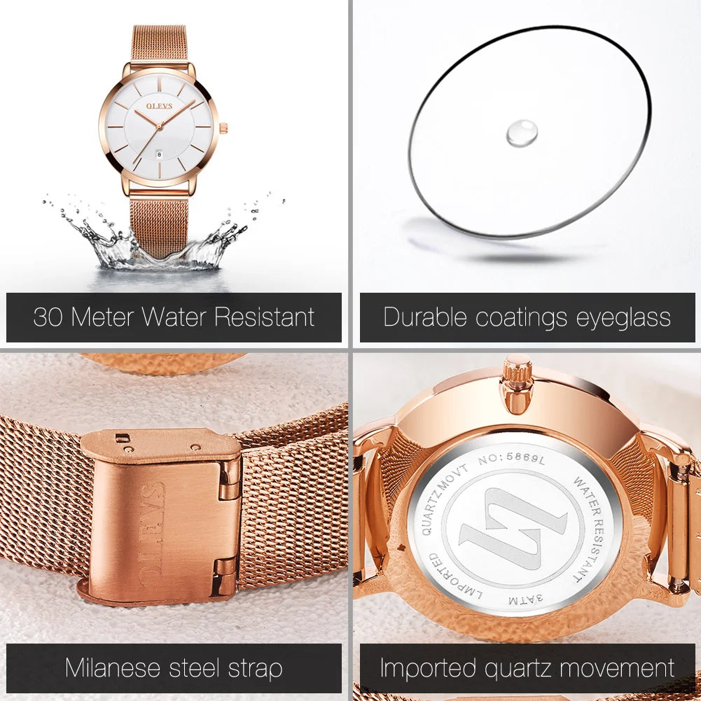 Olevs Uhren für Frauen Quarz wasserdichte Uhr Luxus Damen uhr Edelstahl Rose Gold Set Geschenk box