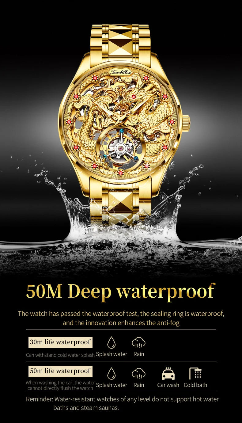 OUPINKE Top Marke Luxus Männer Mechanische Automatische Uhren Automatische Bewegung Wasserdicht Saphir Spiegel Tourbillon Skeleton