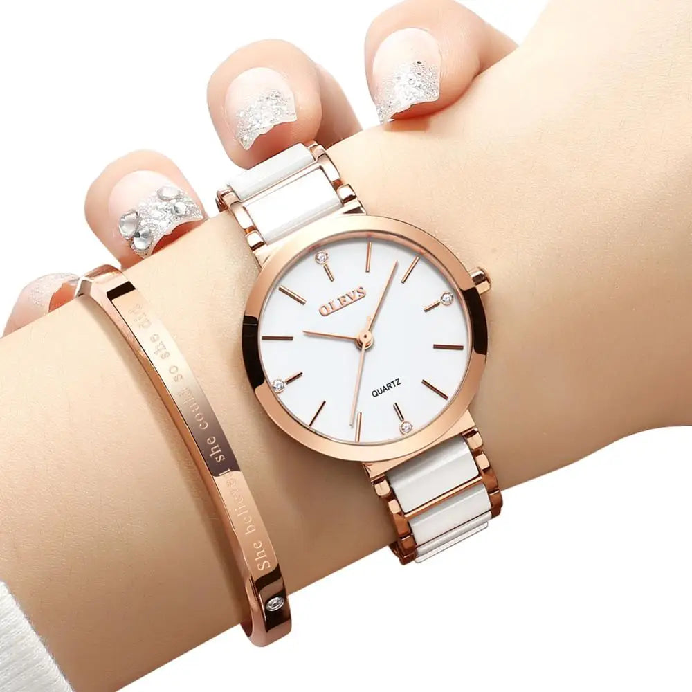 OLEVS Neue Mode Keramik Armband Quarz Frauen Uhr Wasserdicht Luxury Brand Uhr Für Frauen Datum Uhr Geschenk