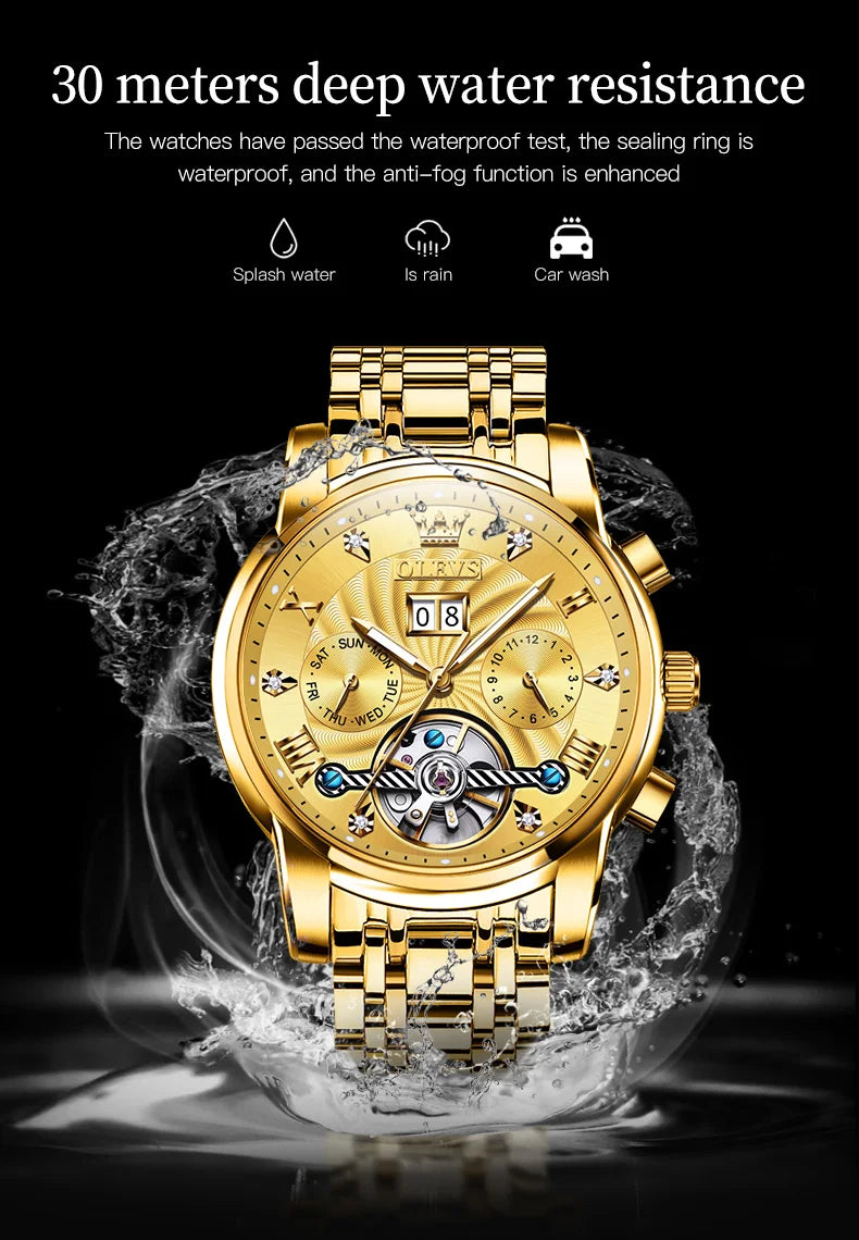 OLEVS Top Marke Männer Uhren Automatische Mechanische Uhr 50M Wasserdichte Edelstahl Skeleton Design Uhren Reloj de hombre