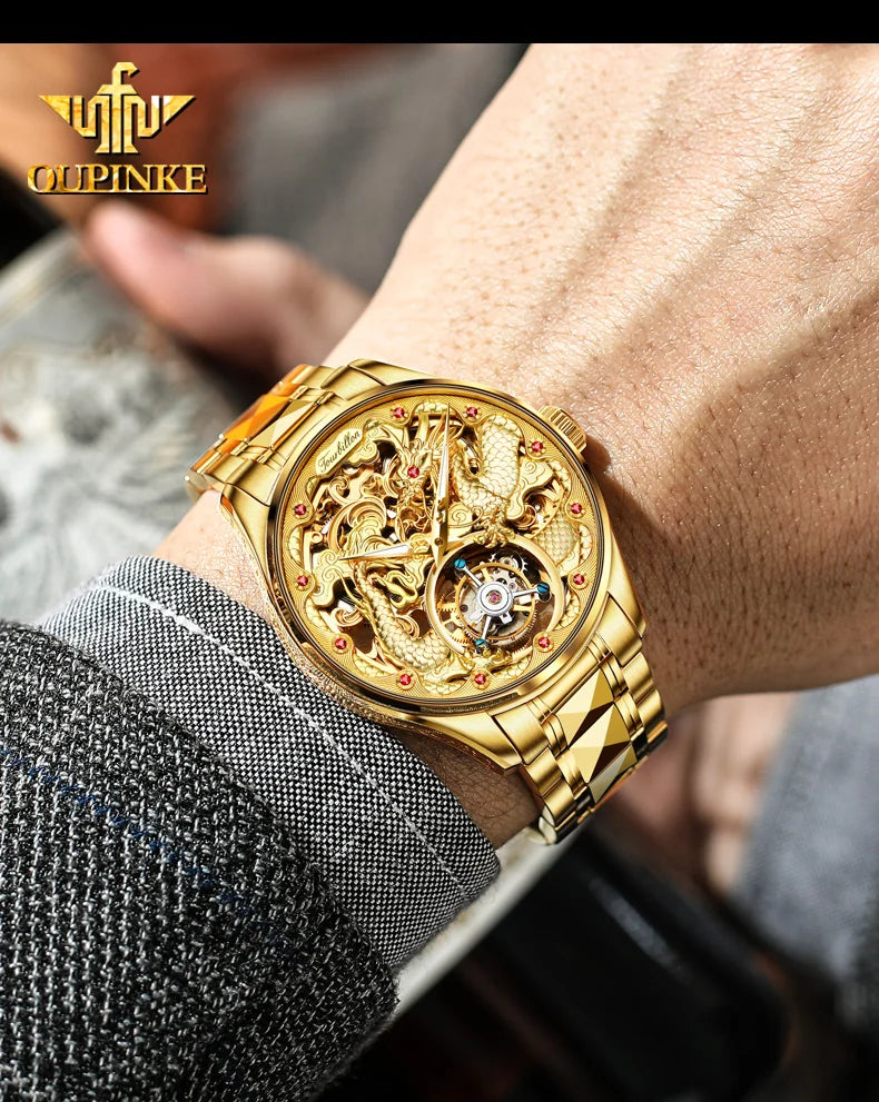 OUPINKE Top Marke Luxus Männer Mechanische Automatische Uhren Automatische Bewegung Wasserdicht Saphir Spiegel Tourbillon Skeleton