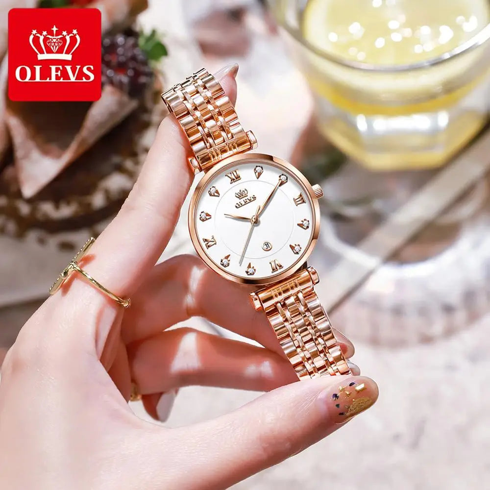 OLEVS Top Marke Neue Frauen Mode Quarzuhr Wasserdicht Luxus Frauen Uhren Edelstahl Strap Date Uhr Dame