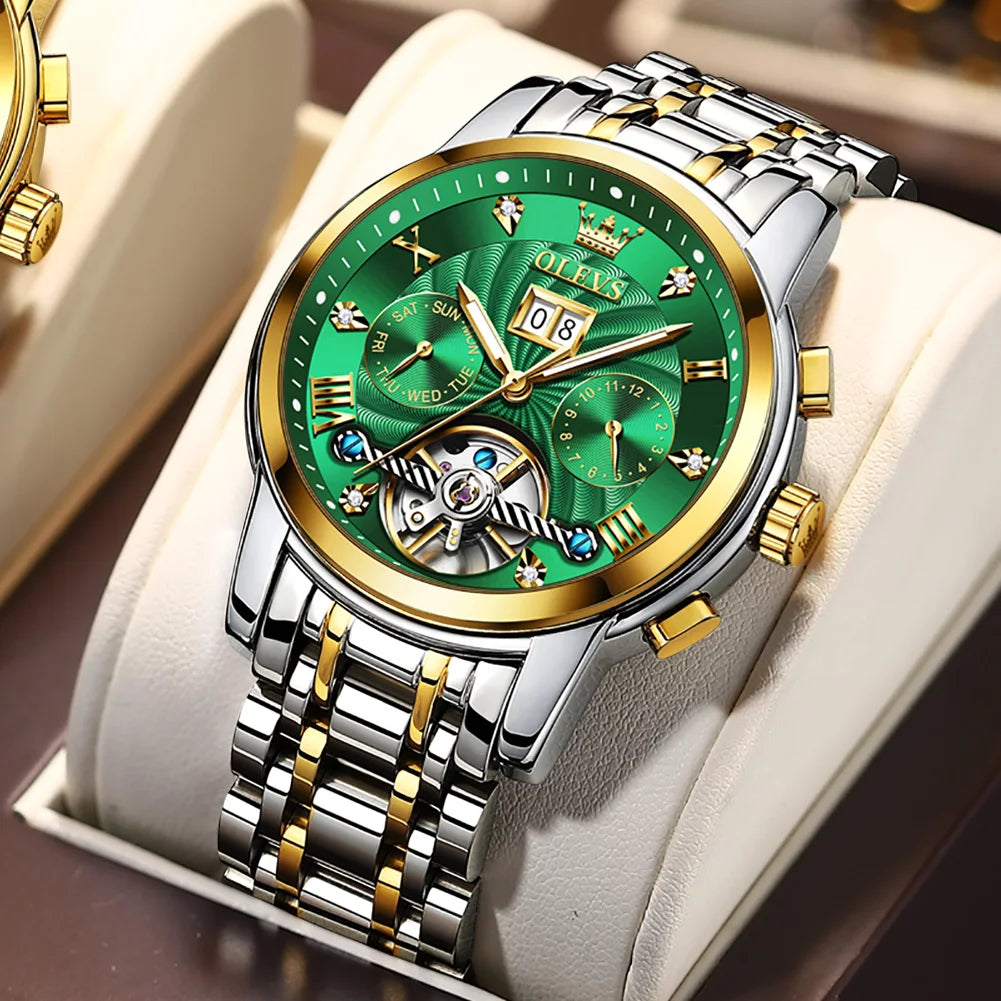 OLEVS Top Marke Männer Uhren Automatische Mechanische Uhr 50M Wasserdichte Edelstahl Skeleton Design Uhren Reloj de hombre