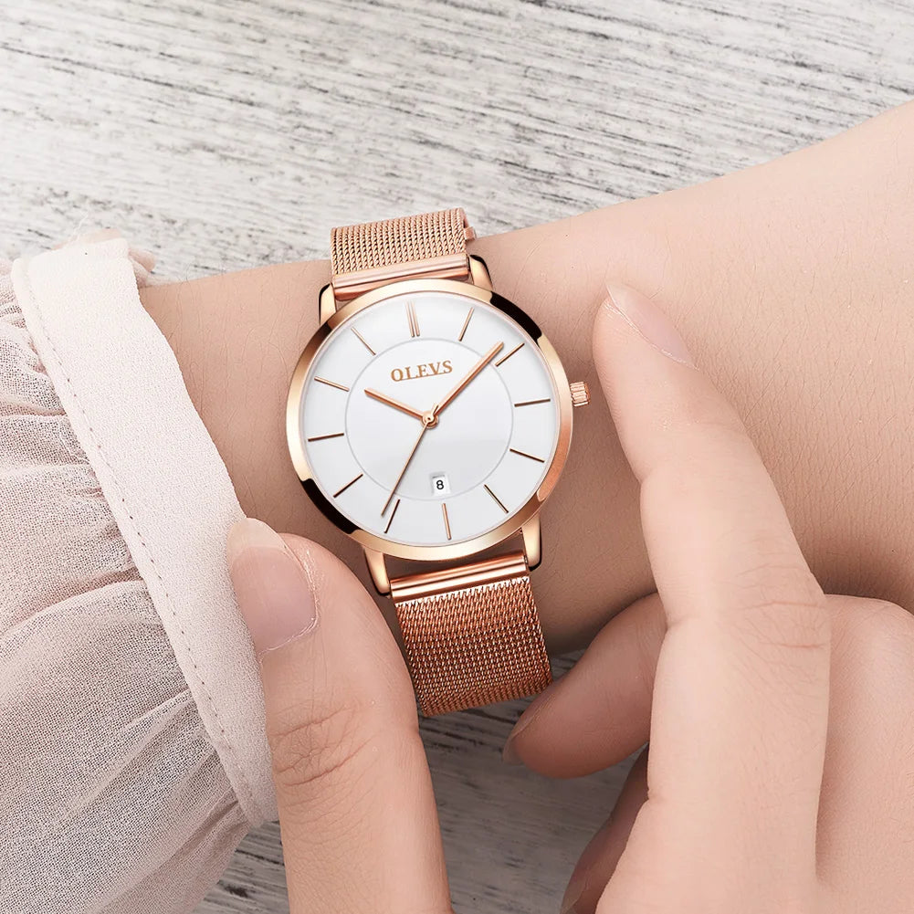 Olevs Uhren für Frauen Quarz wasserdichte Uhr Luxus Damen uhr Edelstahl Rose Gold Set Geschenk box