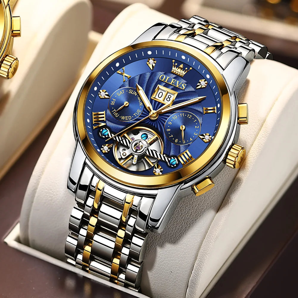 OLEVS Top Marke Männer Uhren Automatische Mechanische Uhr 50M Wasserdichte Edelstahl Skeleton Design Uhren Reloj de hombre