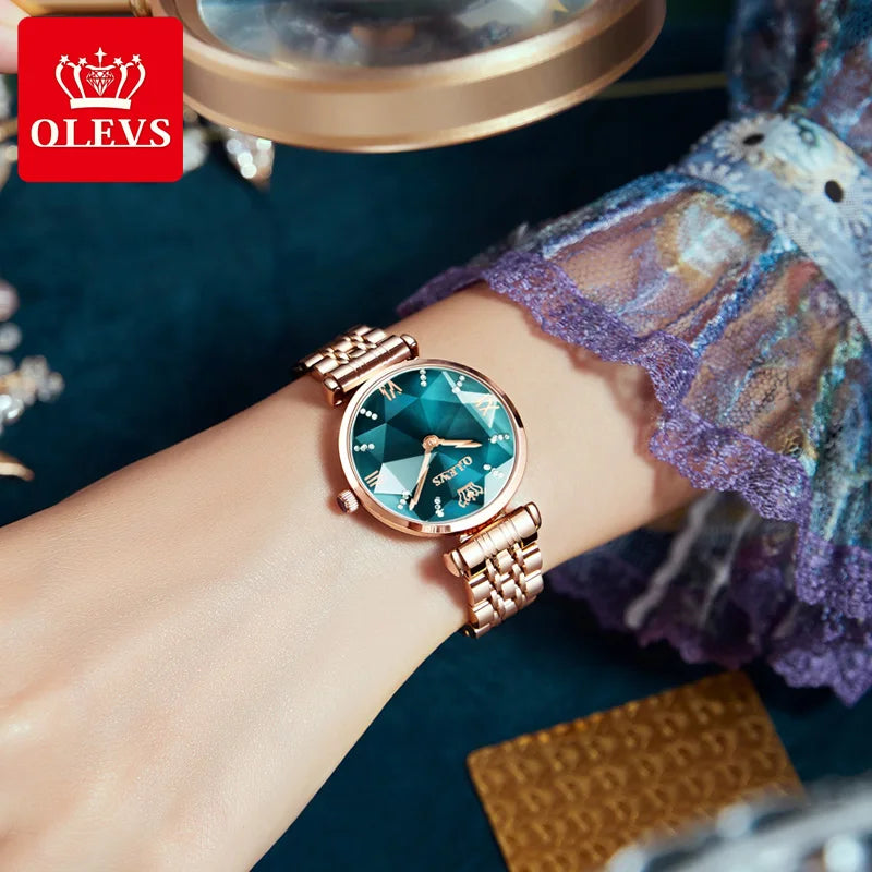 OLEVS Neue Frauen Luxus Jewel Quarz Uhren Wasserdichte Edelstahl Armband Uhr Für Frauen Mode Datum Uhr Diamant Spiegel