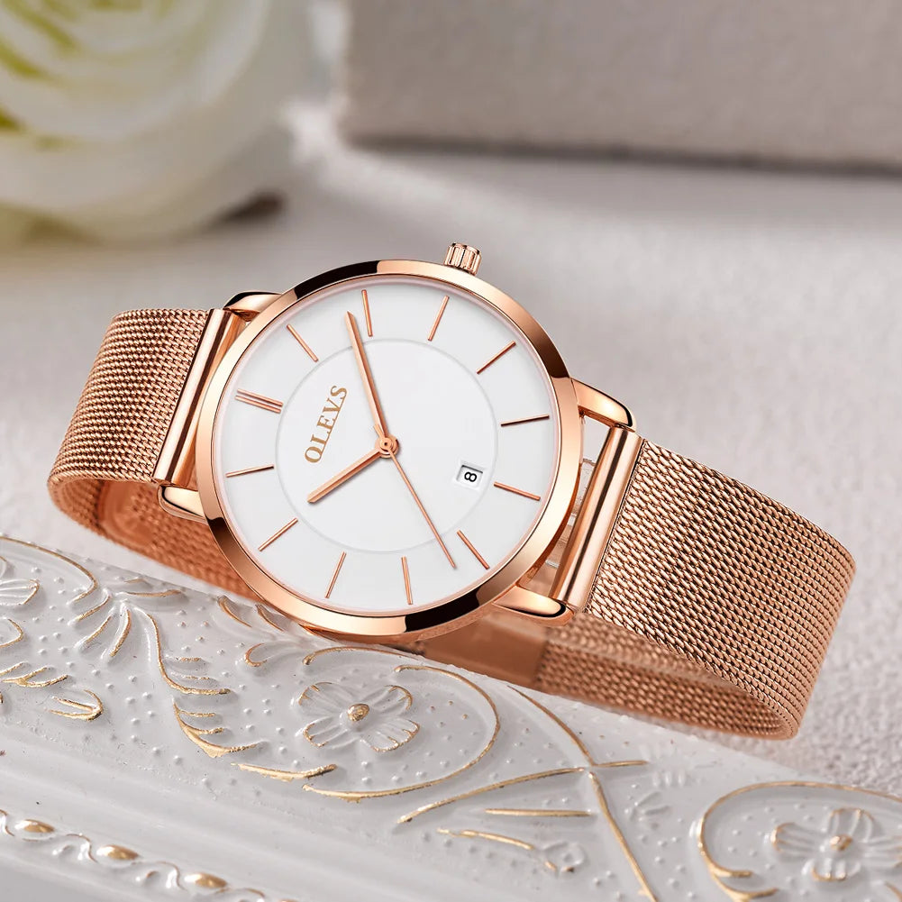 Olevs Uhren für Frauen Quarz wasserdichte Uhr Luxus Damen uhr Edelstahl Rose Gold Set Geschenk box