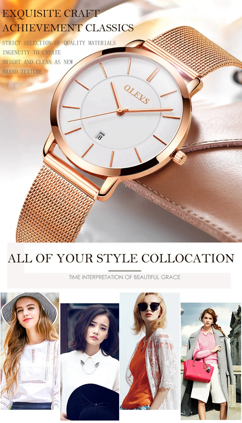 OLEVS Neue Rose Gold Weiß Frauen Uhr Casual Quarz Uhren Damen Top Marke Weibliche Armbanduhr Mädchen Uhr