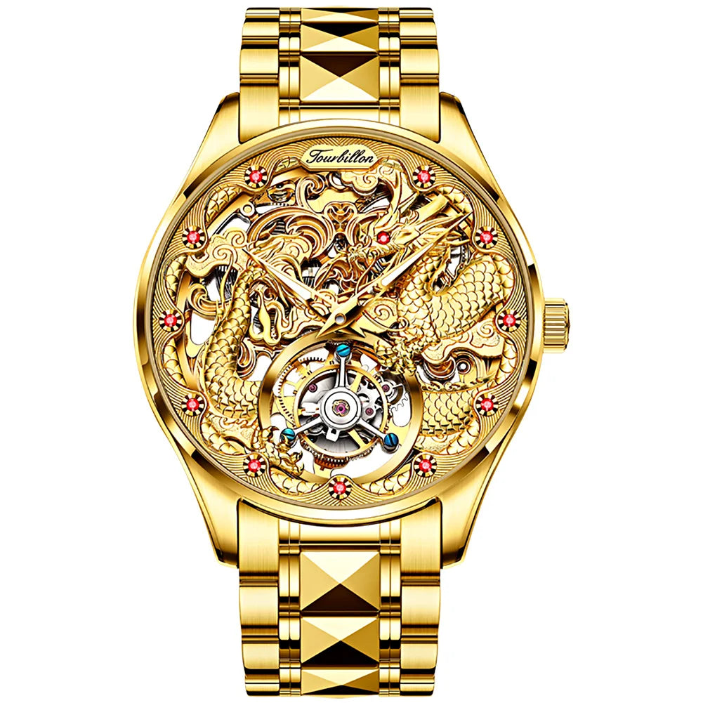 OUPINKE Top Marke Luxus Männer Mechanische Automatische Uhren Automatische Bewegung Wasserdicht Saphir Spiegel Tourbillon Skeleton