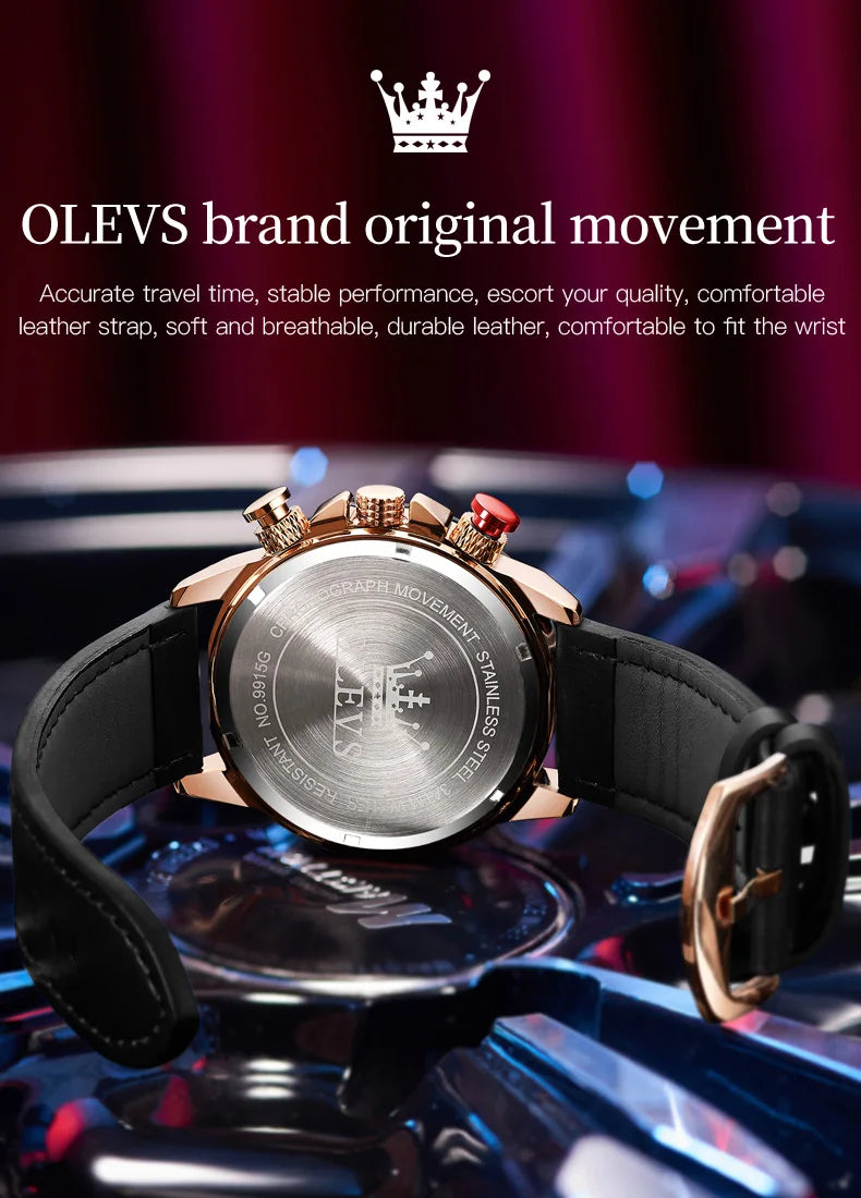 OLEVS herren Uhr Große Zifferblatt 52MM Tief Wasserdicht Sport Uhren Für Männer Quarz Mode Chronograph Armbanduhr Leater Strap