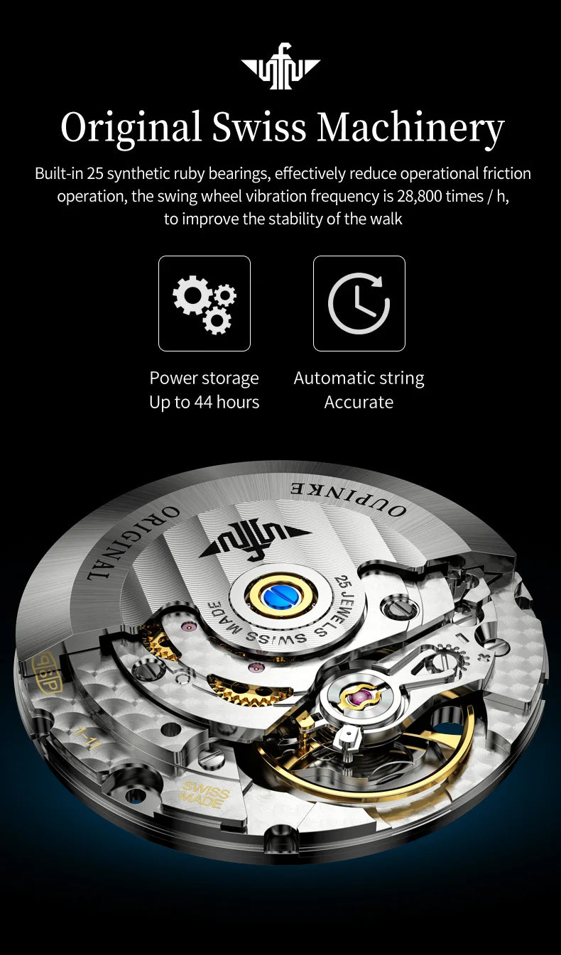 OUPINKE Automatikwerk Marke Authentische Top Ten Herrenuhren Automatische mechanische Herrenuhren Dünner Ledergürtel 3269