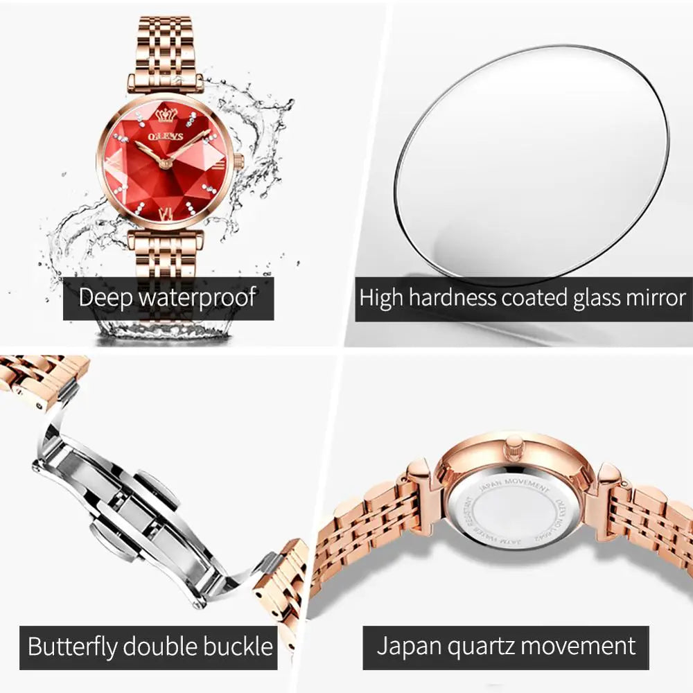 OLEVS Neue Frauen Luxus Jewel Quarz Uhren Wasserdichte Edelstahl Armband Uhr Für Frauen Mode Datum Uhr Diamant Spiegel