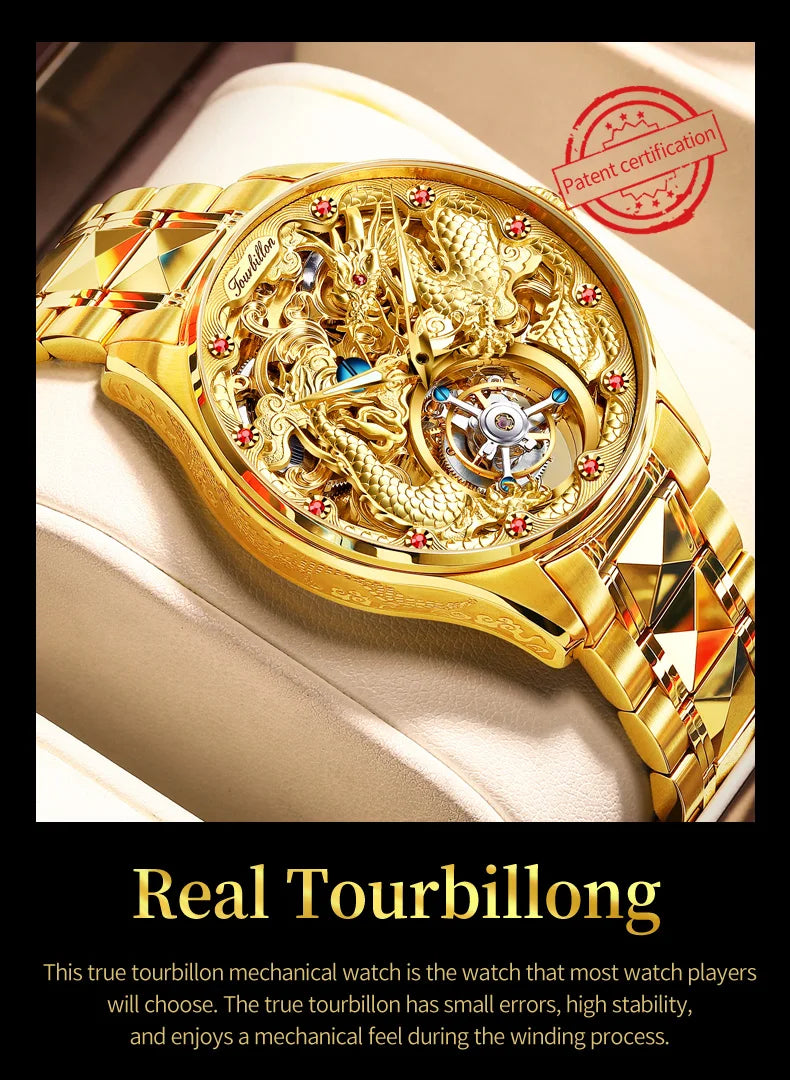 OUPINKE Top Marke Luxus Männer Mechanische Automatische Uhren Automatische Bewegung Wasserdicht Saphir Spiegel Tourbillon Skeleton