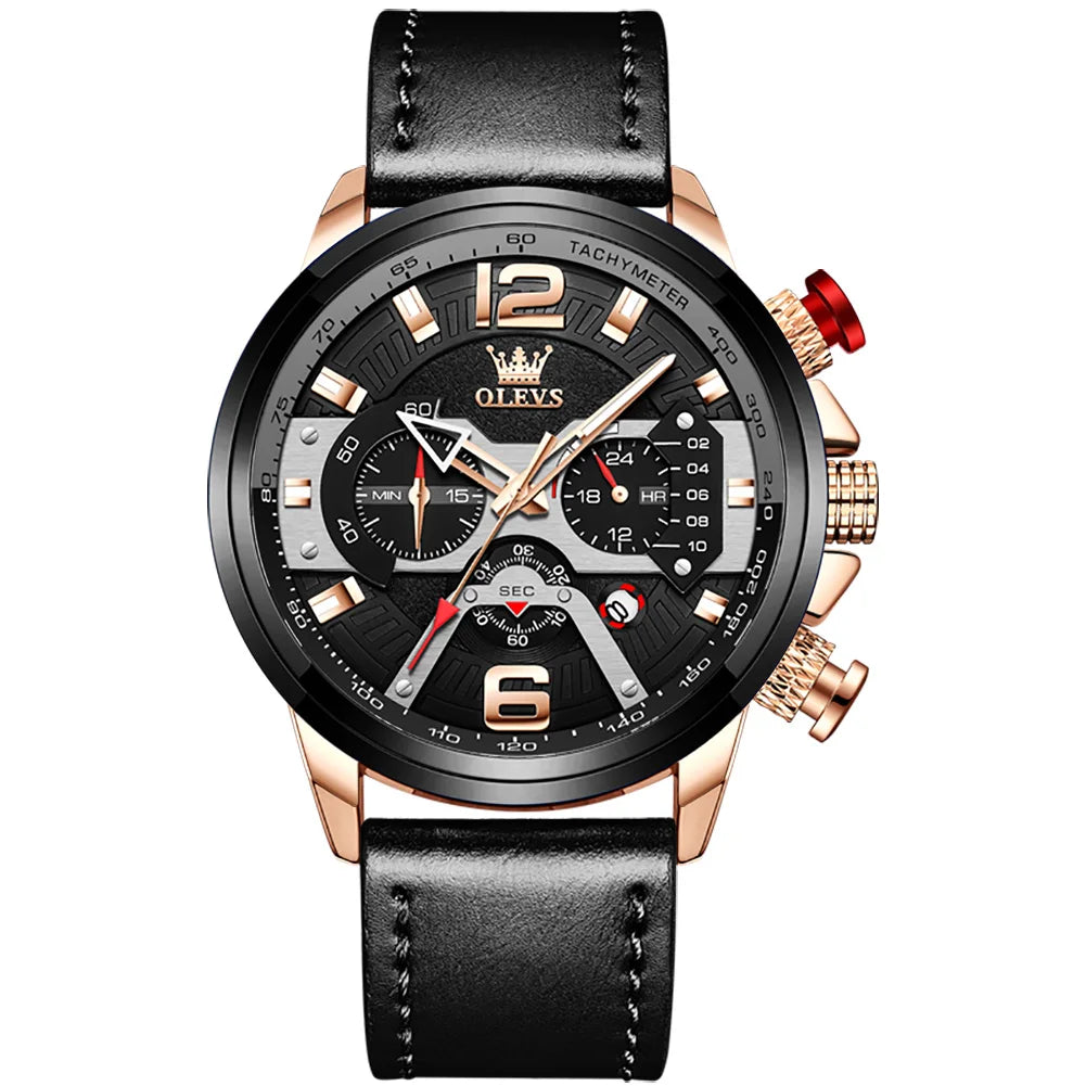 OLEVS herren Uhr Große Zifferblatt 52MM Tief Wasserdicht Sport Uhren Für Männer Quarz Mode Chronograph Armbanduhr Leater Strap