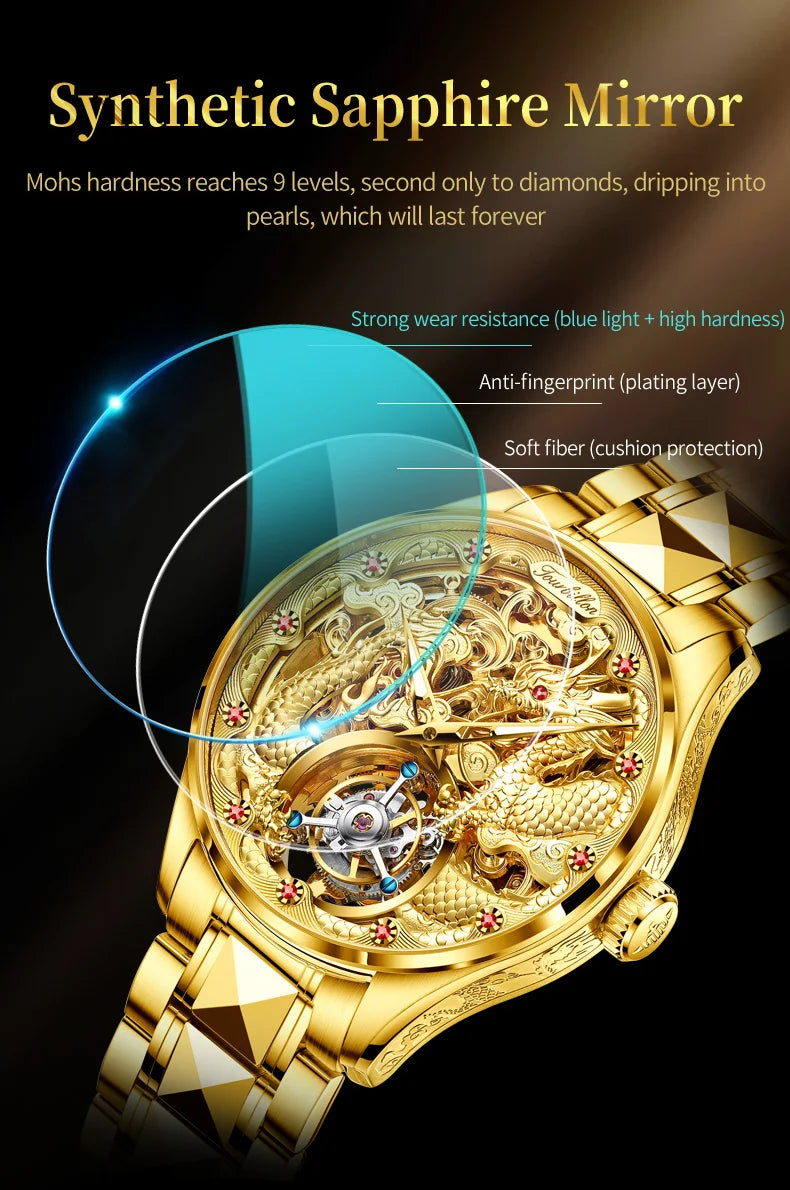 OUPINKE Top Marke Luxus Männer Mechanische Automatische Uhren Automatische Bewegung Wasserdicht Saphir Spiegel Tourbillon Skeleton