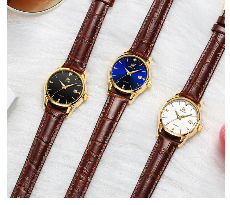 Olevs Top-Marke Luxus Damen kleid Uhren automatische mechanische Leder Armbanduhr Damenmode wasserdichte klassische Uhr