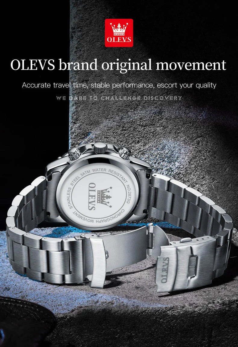 OLEVS Uhren Herren Top Marke Luxus Uhr Casual Edelstahl 24 Stunde Moon Phase Männer Uhr Sport Wasserdichte Quarz Chronograph