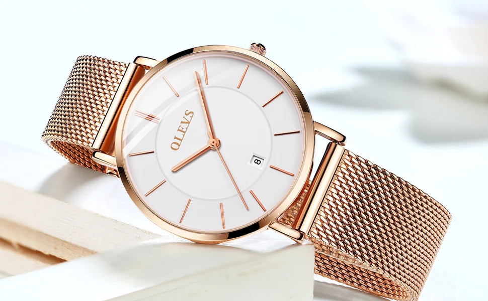 Olevs Uhren für Frauen Quarz wasserdichte Uhr Luxus Damen uhr Edelstahl Rose Gold Set Geschenk box