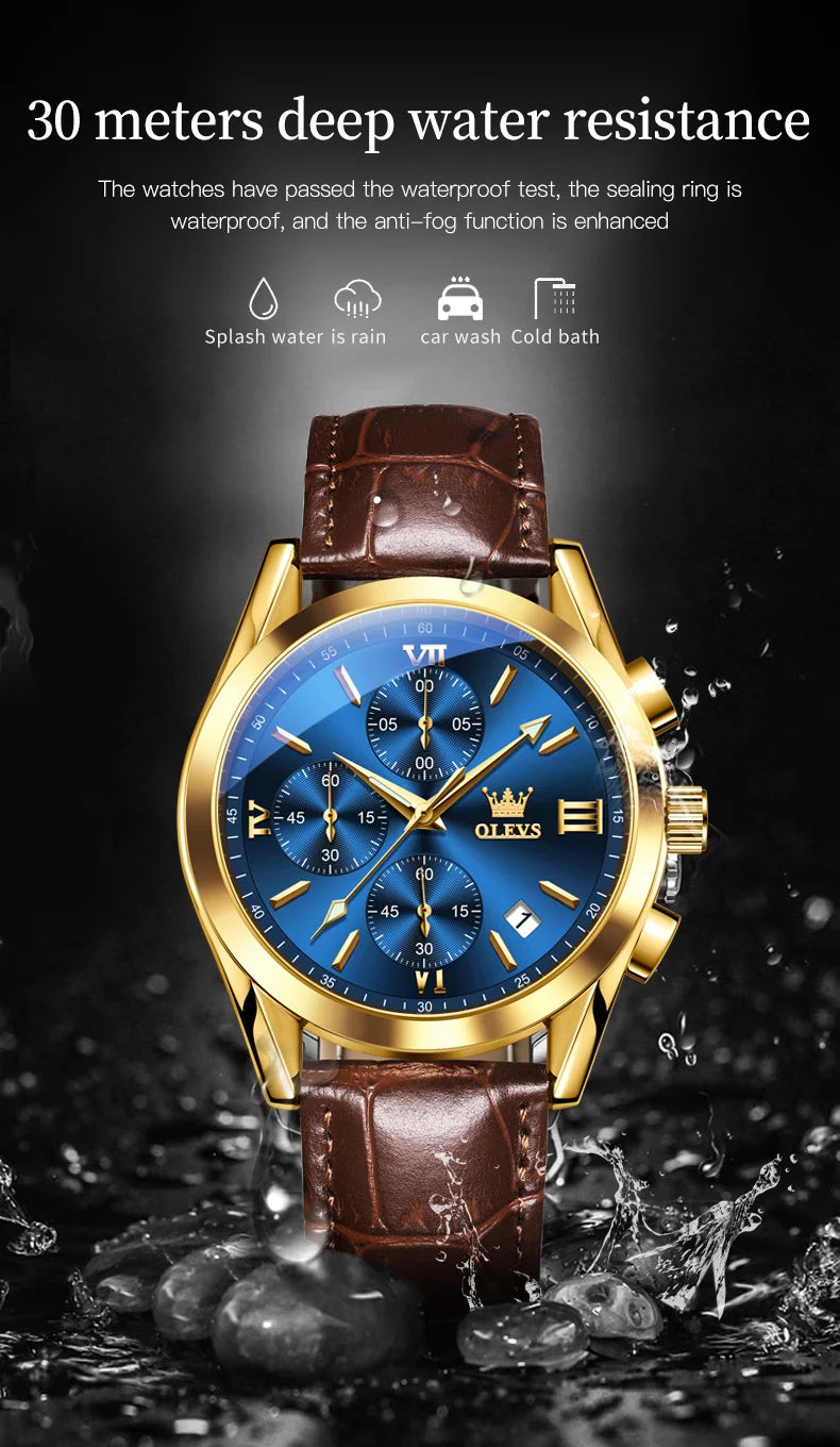 2021 OLEVS Neue Mode Herren Uhren Top-marke Luxus Quarz Uhr Premium Leder Wasserdichte Sport Chronograph Uhren Für Männer