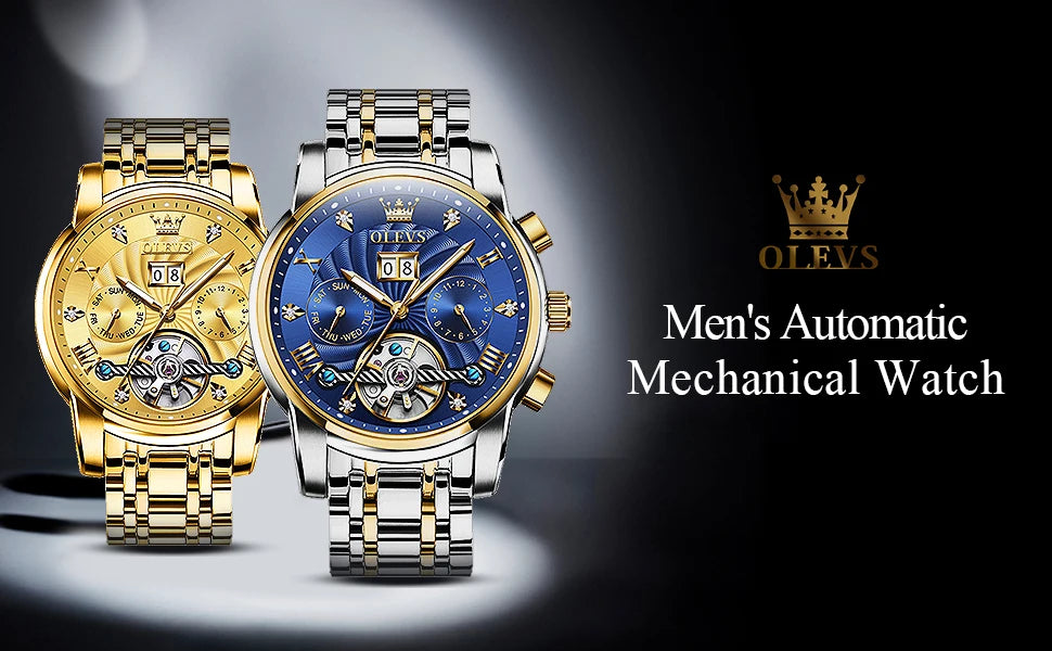 OLEVS Luxus Uhren Für Männer Automatische Uhr Wasserdichte Edelstahl Mechanische Uhren Geschenk Box Leucht Männliche Armbanduhr