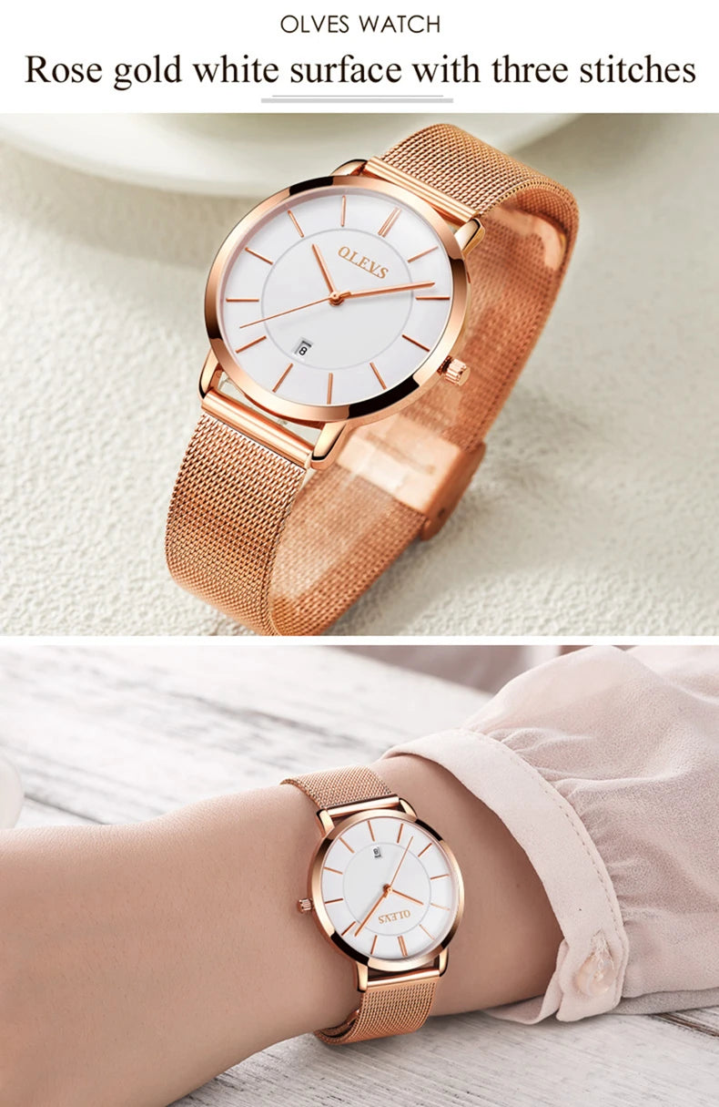 OLEVS Neue Rose Gold Weiß Frauen Uhr Casual Quarz Uhren Damen Top Marke Weibliche Armbanduhr Mädchen Uhr