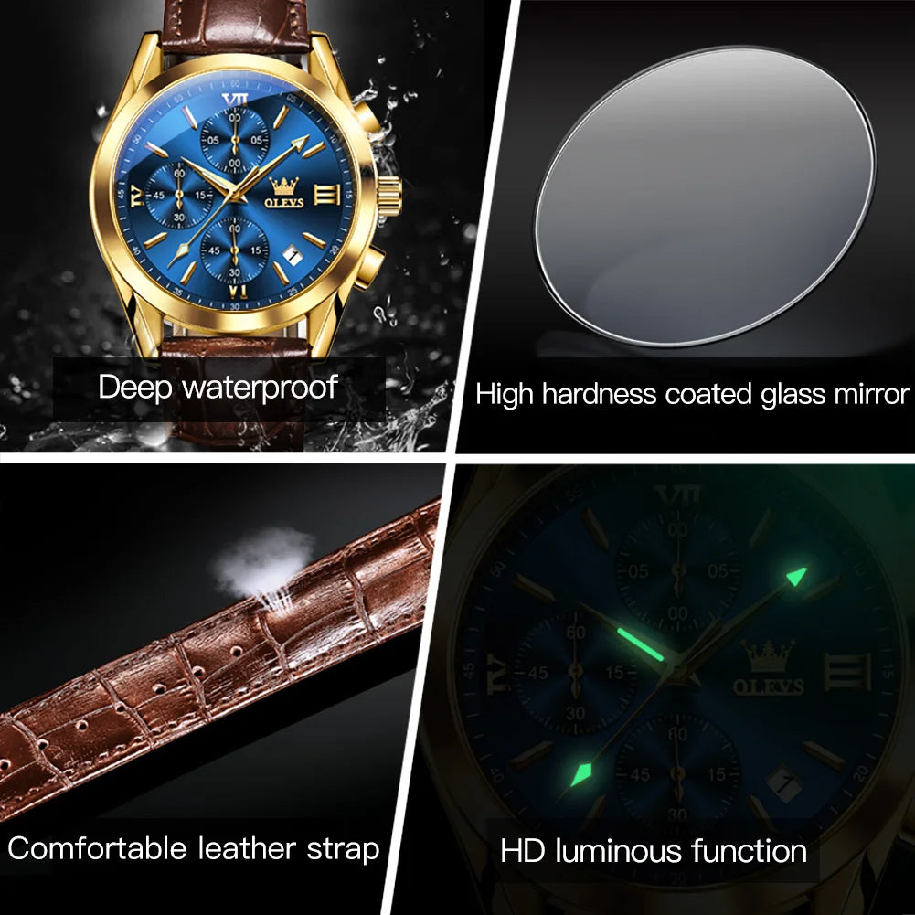 2021 OLEVS Neue Mode Herren Uhren Top-marke Luxus Quarz Uhr Premium Leder Wasserdichte Sport Chronograph Uhren Für Männer