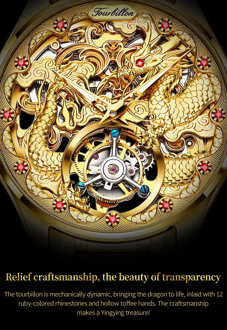 OUPINKE Top Marke Luxus Männer Mechanische Automatische Uhren Automatische Bewegung Wasserdicht Saphir Spiegel Tourbillon Skeleton