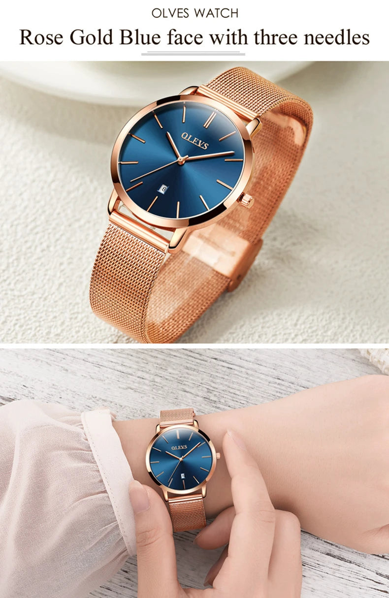 OLEVS Neue Rose Gold Weiß Frauen Uhr Casual Quarz Uhren Damen Top Marke Weibliche Armbanduhr Mädchen Uhr